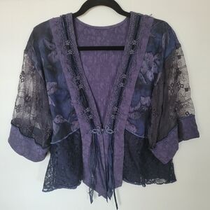 Vintage Top Size 14P Lace Purple Sheer Velvet Whimsigoth Medieval Castlecore